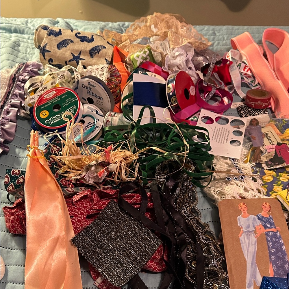 Big bundle Assorted ephemeraCraft Ribbon an flowers petals .no smoke or pets
